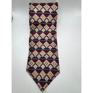 Roberto Villini Italy Handmade 100% Silk Necktie Geometric Diamond Burgundy‎